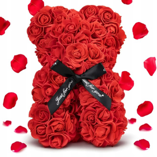 DUŻY MIŚ Z RÓŻ - Z KOKARDKĄ